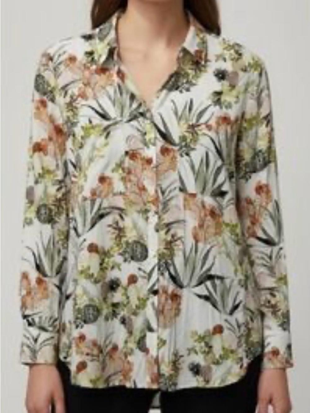 Chico's No Iron Botanical Floral Top Coral Green Pockets Sz 4/6